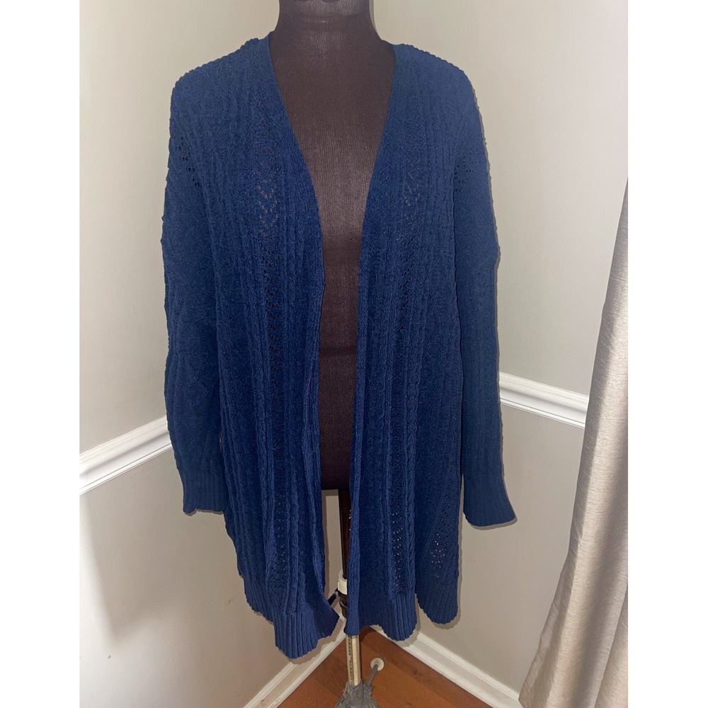 Terra & Sky Women's Blue Solid Open Front Knit Cardigan Sweater Plus 4X